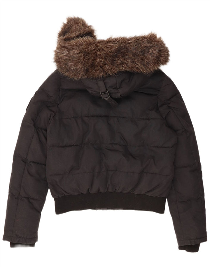 Superdry Polstret hættejakke til kvinder UK 14 Stor sort nylon