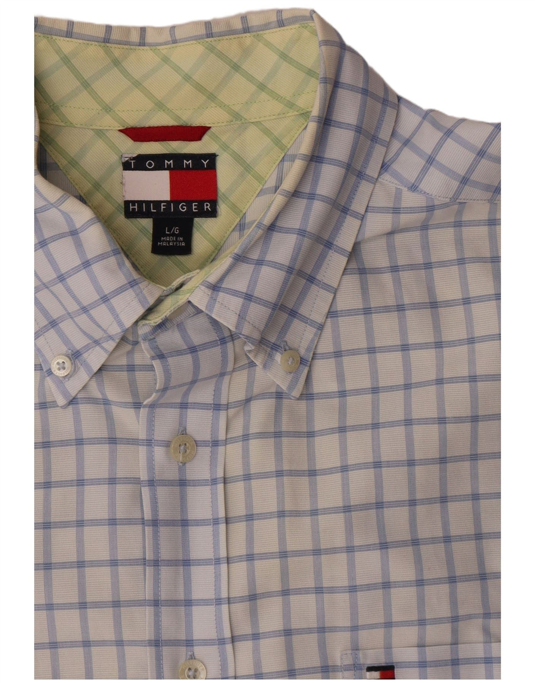 Tommy Hilfiger Kortærmet Herreskjorte Stor blå ternet bomuld