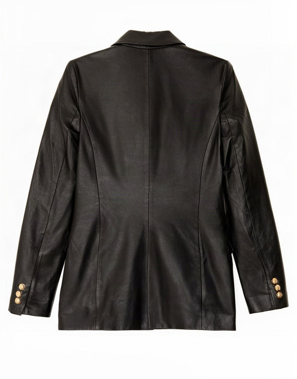 Zara Dame Dobbeltradet Blazer Jakke i imiteret læder UK 6 XS Sort