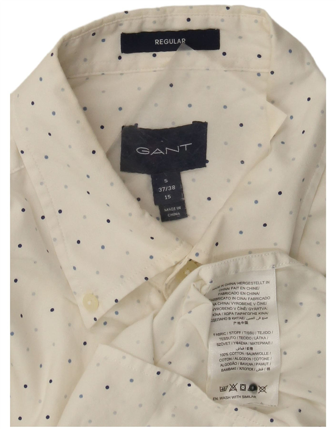 Gant Herre Regular Fit skjorte størrelse 15 Medium White Polka Dot Bomuld