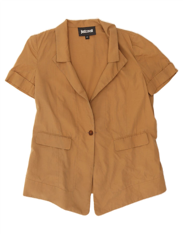 JUST CAVALLI Womens Short Sleeve 1 Button Blazer Jacket IT 44 Medium Brown Vintage Just Cavalli and Second-Hand Just Cavalli from Messina Hembry 