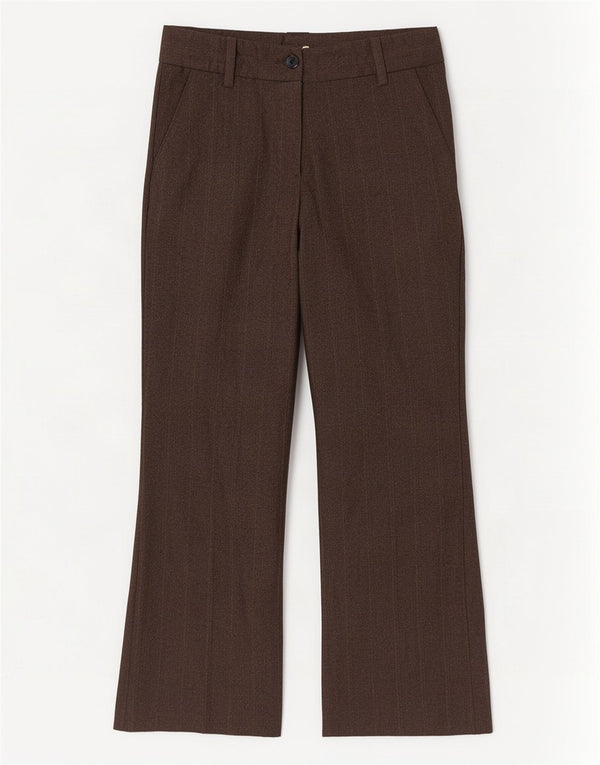 Zara Dame Bootcut Suit Bukser EU 36 XS W26 L28 Brun Stribet Polyester