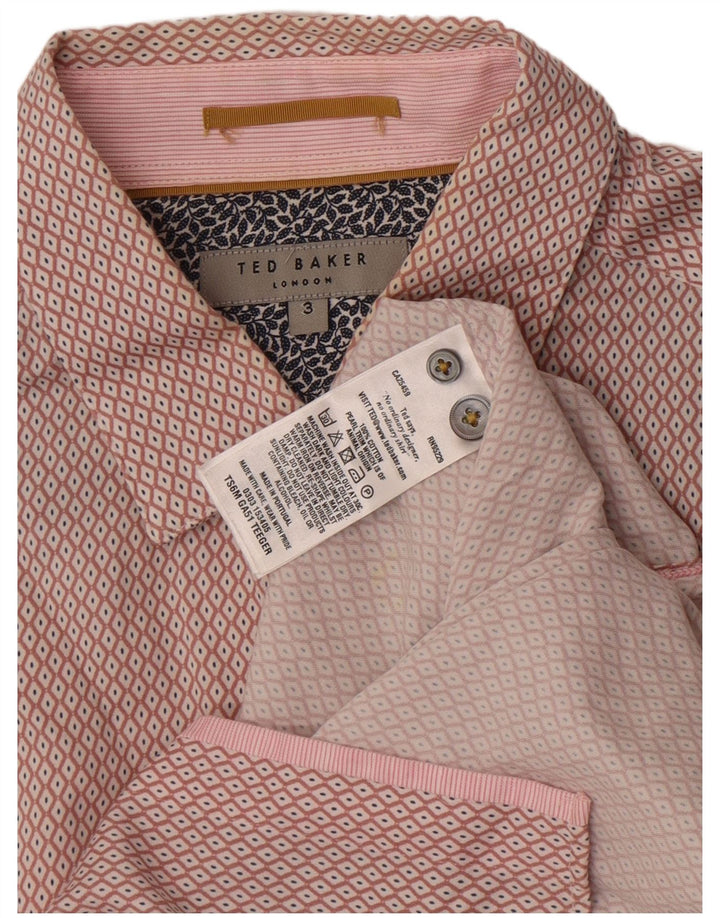 Ted Baker Kortærmet Herreskjorte Størrelse 3 Medium Pink Argyle/Diamond Bomuld