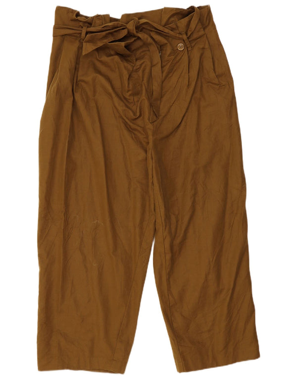 ZARA Kvinder højtaljede plisserede cropped bukser XL W32 L25 Khaki