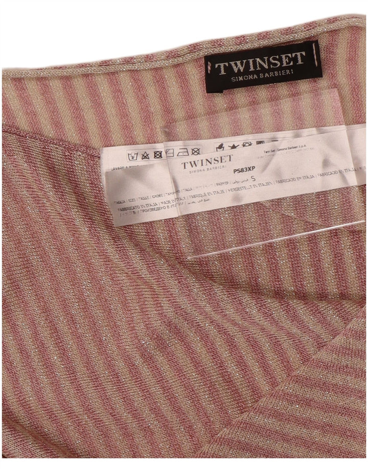 TWINSET Dame Oversized Top Langærmet UK 10 Lille Pink Stribet Viscose