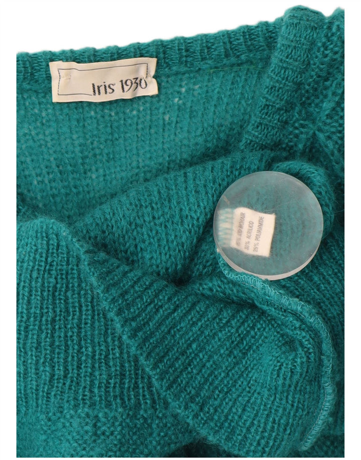 VINTAGE Dame Cardigan Sweater UK 14 Large Green Mohair