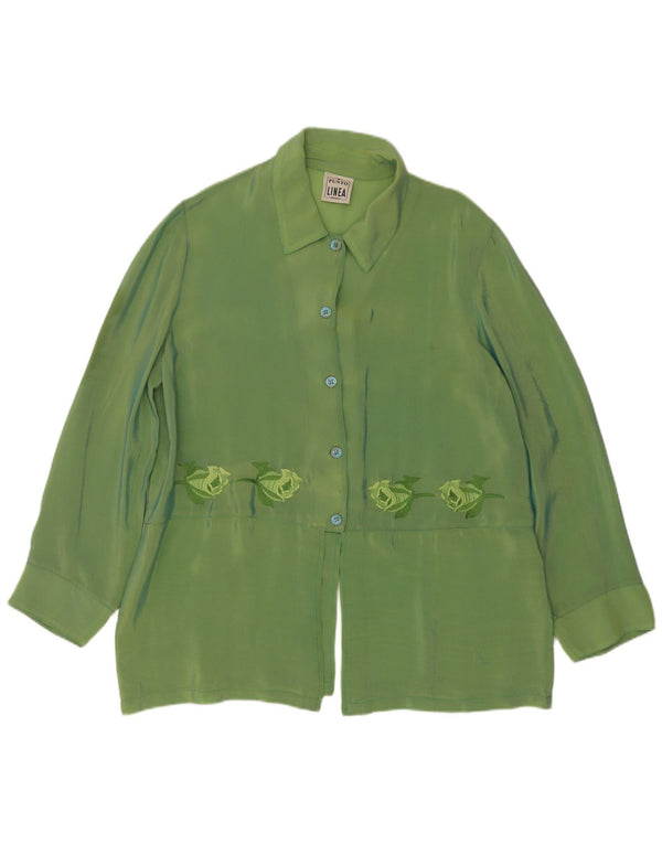 Vintage dameskjorte bluse UK 16 Large Green Floral