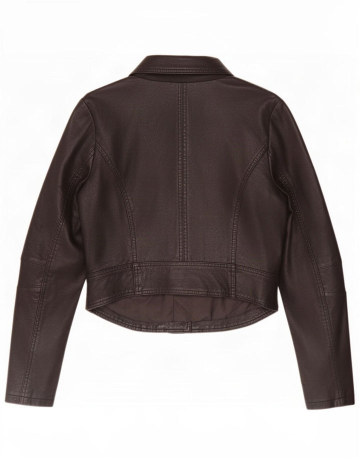 Urban Bliss Dame Crop Læder Biker Jacket UK 12 Medium Black