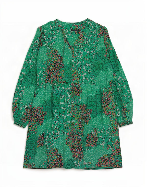 Marks & Spencer Dame Langærmet Tiered Dress UK 18 XL Grøn blomster
