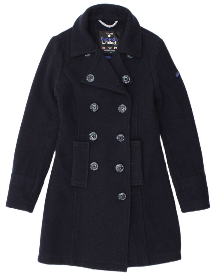 Superdry dobbeltradet frakke til kvinder UK 6 XS marineblå uld