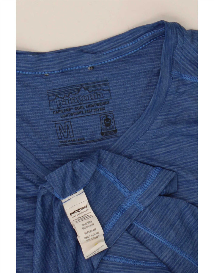 Patagonia Herre T-Shirt Top Medium Blue Pinstripe Polyester