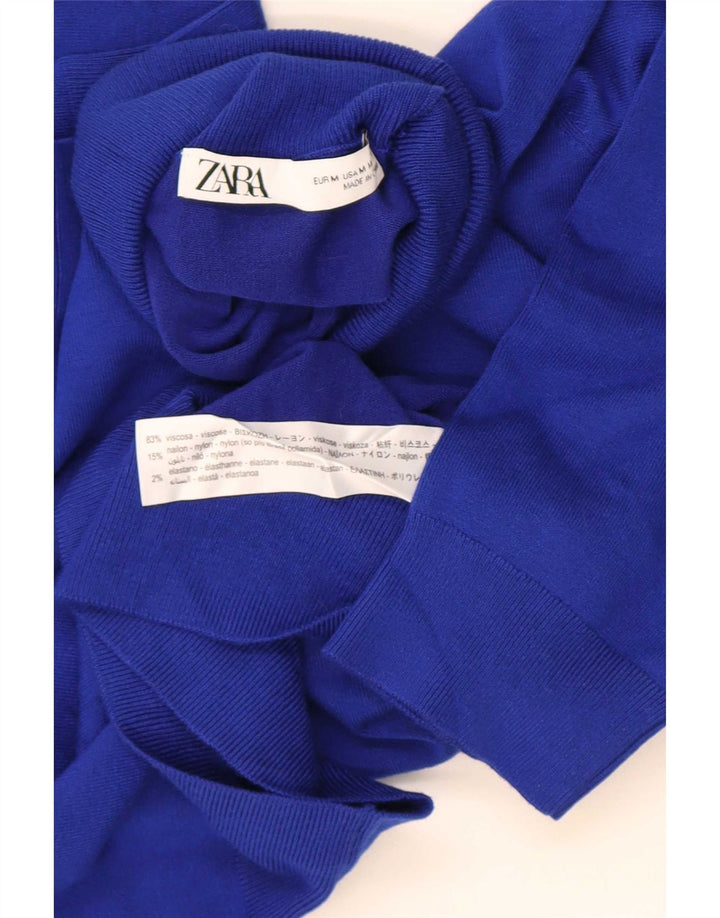 Zara Dame Kortærmet rullehals Jumper Sweater UK 12 Medium Blue Viscose