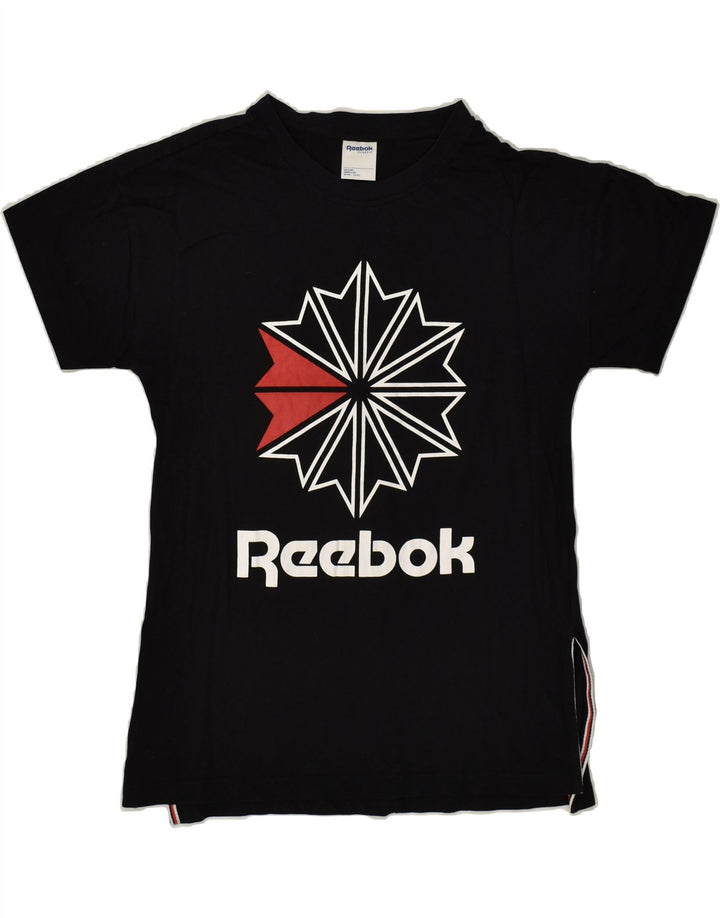 REEBOK Womens Graphic T-Shirt Top UK 12/14 Medium Black Cotton | Vintage Reebok | Thrift | Second-Hand Reebok | Used Clothing | Messina Hembry 