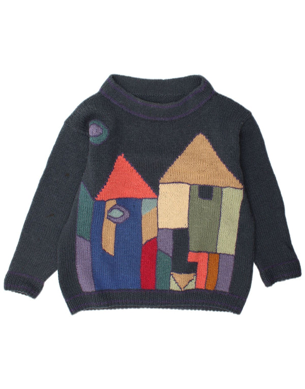 Vintage Dame Boat Neck Jumper Sweater UK 16 Large Grey Colourblock
