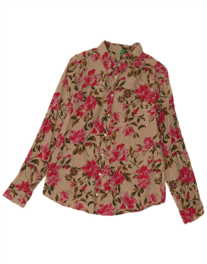 Benetton Dameskjorte UK 14 Medium Beige Blomsterbomuld