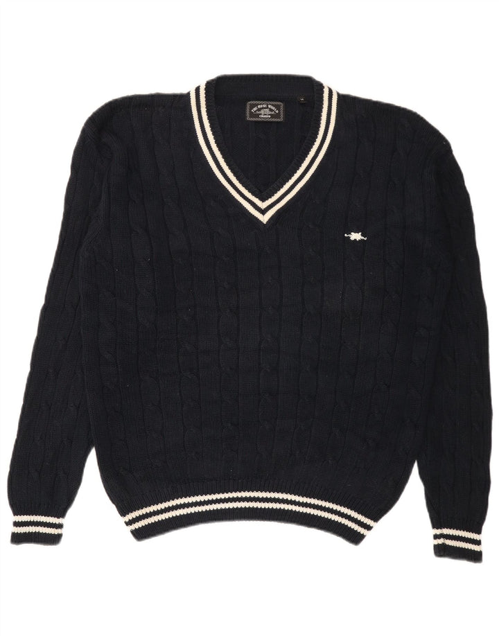 Charro Herre V-hals sweater Medium Marineblå Stribet bomuld