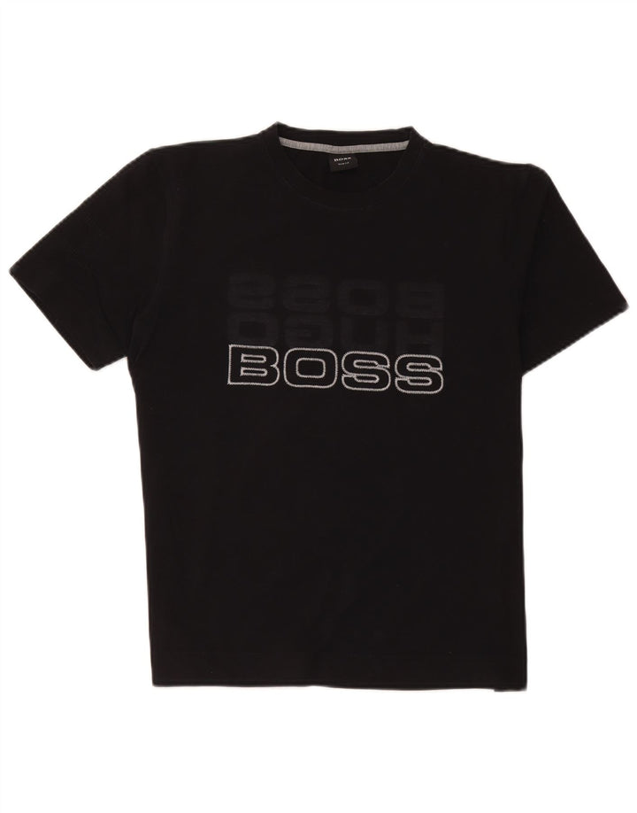 Hugo Boss Herre Slim Fit Grafisk T-Shirt Top Medium Sort Bomuld