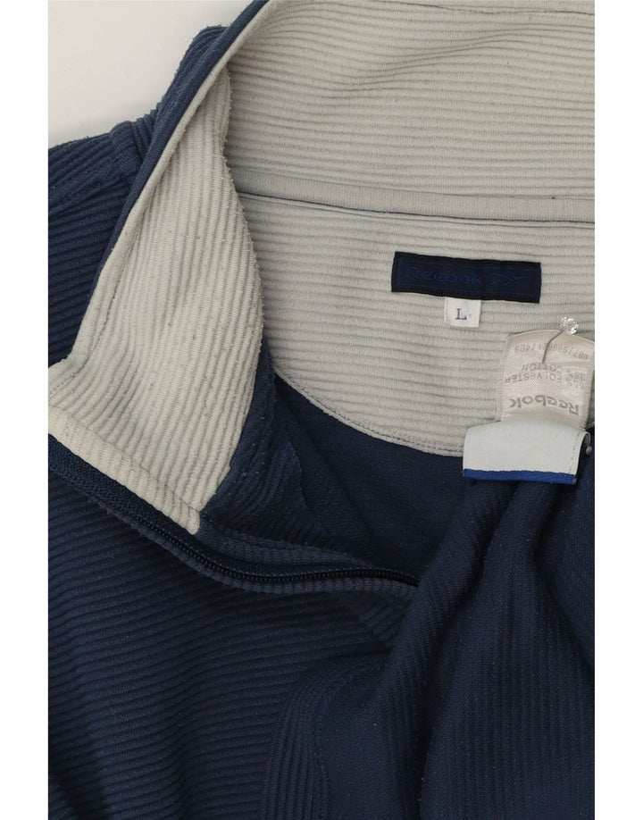 Reebok Herre Loose Fit Zip Neck Sweatshirt Jumper Large Blue Polyester