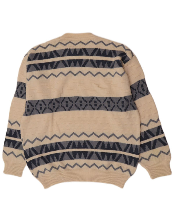 Rodes Herre Crew Neck Jumper Sweater XL Off White Fair Isle Virgin Wool