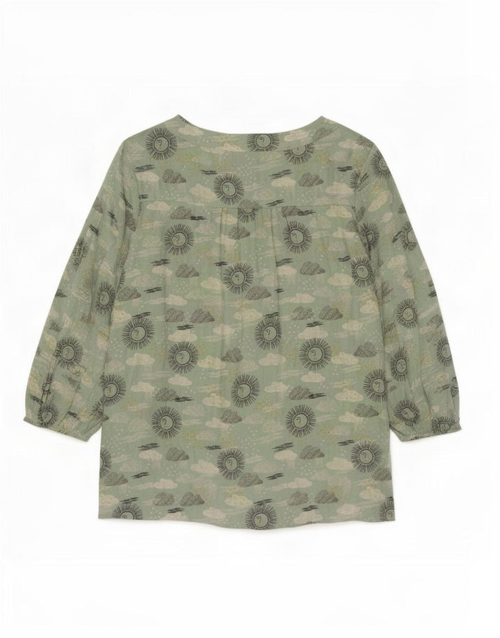 White Stuff Womens Abstrakt mønster skjortebluse UK 16 Large Green