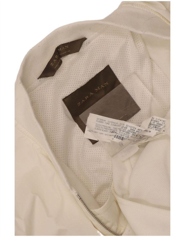 Zara Herre Bomber Jacket UK 38 Medium White Nylon