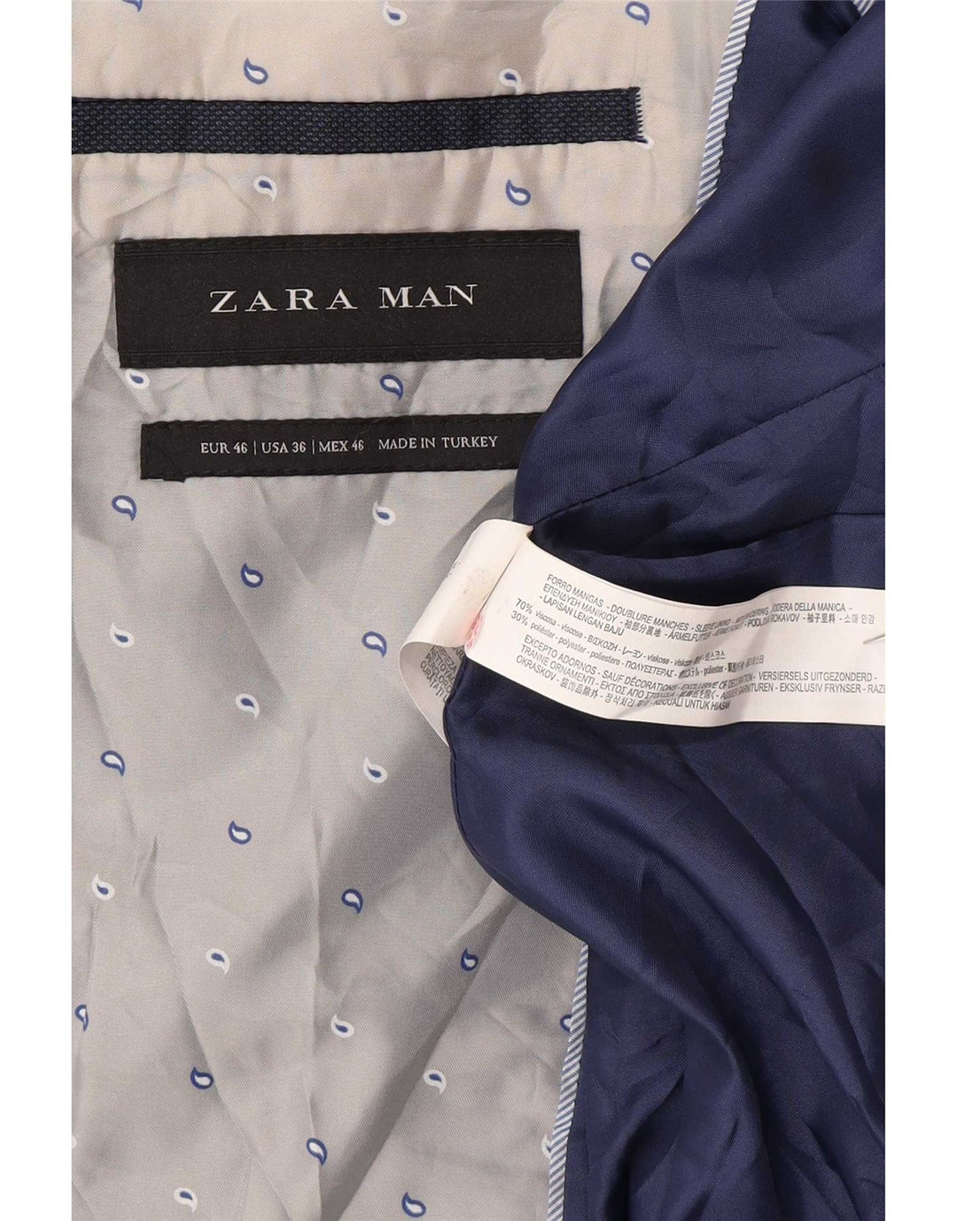 Zara Herre 2-knaps blazerjakke EU 46 Small Navy Blue Viscose