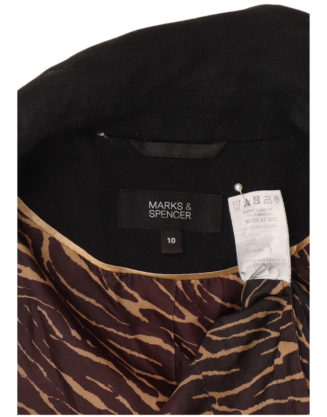 Marks & Spencer Dame 1-knaps blazerjakke UK 10 Lille sort polyester