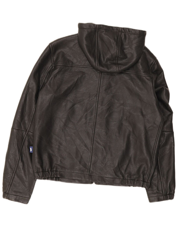 Gas Herre Læder Hooded Bomber Jacket UK 36 Small Black