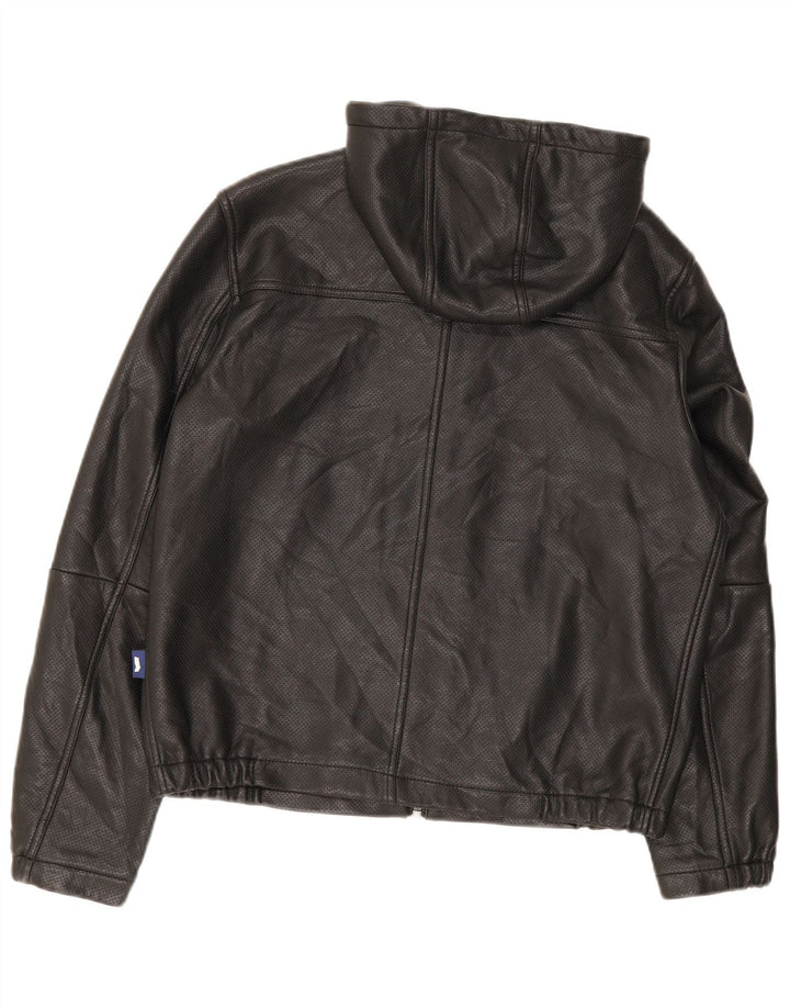 Gas Herre Læder Hooded Bomber Jacket UK 36 Small Black