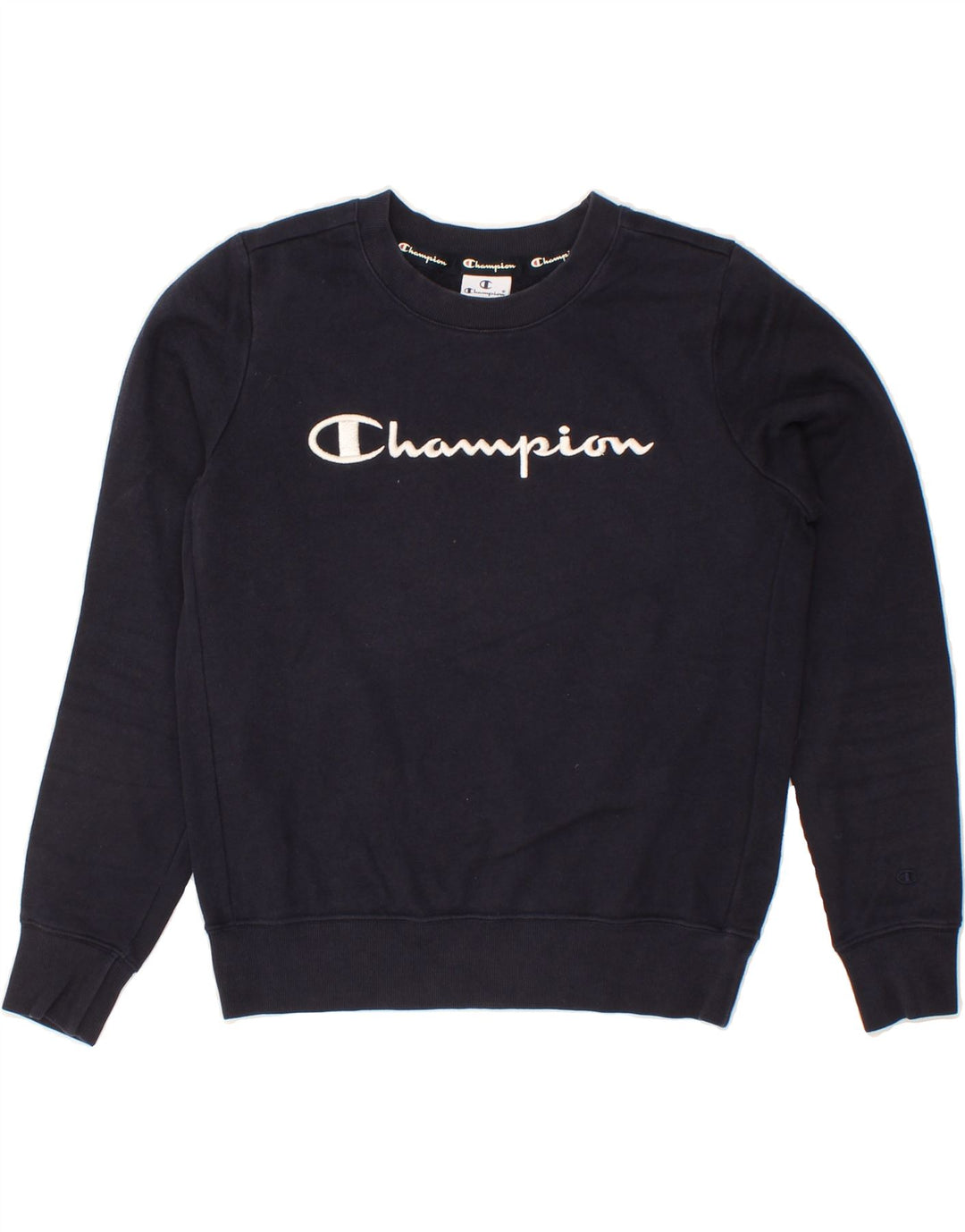 CHAMPION Womens Crop Graphic Sweatshirt Jumper UK 10 Small Navy Blue Vintage Champion and Second-Hand Champion from Messina Hembry 