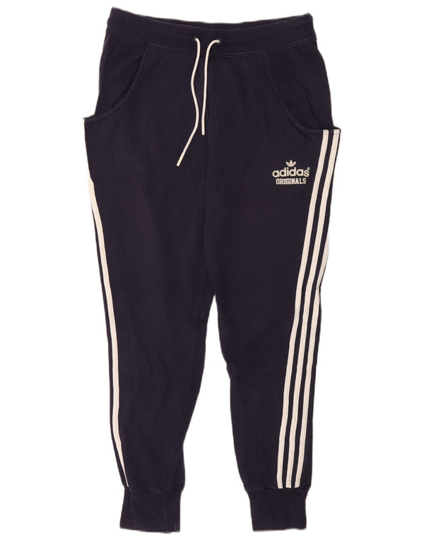 Adidas Dame træningsdragt Bukser Joggers UK 10 Small Navy Blue Cotton