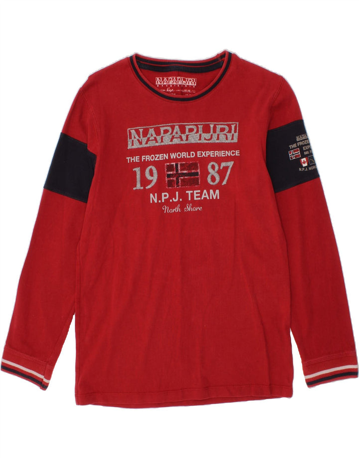 NAPAPIJRI Boys Graphic Top Long Sleeve 12-13 Years Red Vintage Napapijri and Second-Hand Napapijri from Messina Hembry 