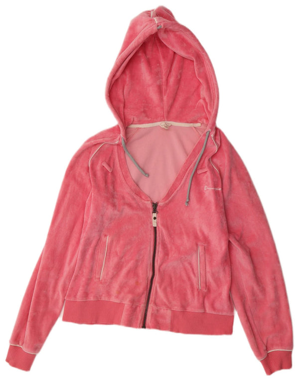 Champion Womens Crop Velour Hættetrøje Sweater UK 14 Medium Pink Bomuld