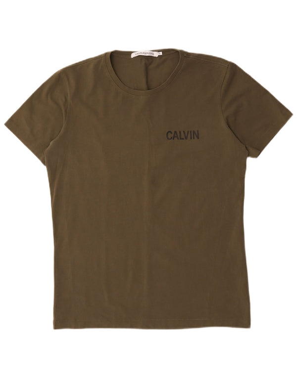 Calvin Klein Jeans Herre T-Shirt Top XL Khaki Bomuld