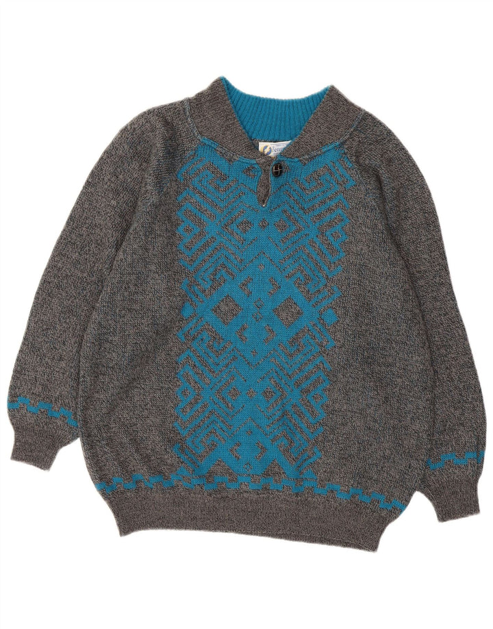 VINTAGE Mens Crew Neck Jumper Sweater Large Grey Argyle/Diamond