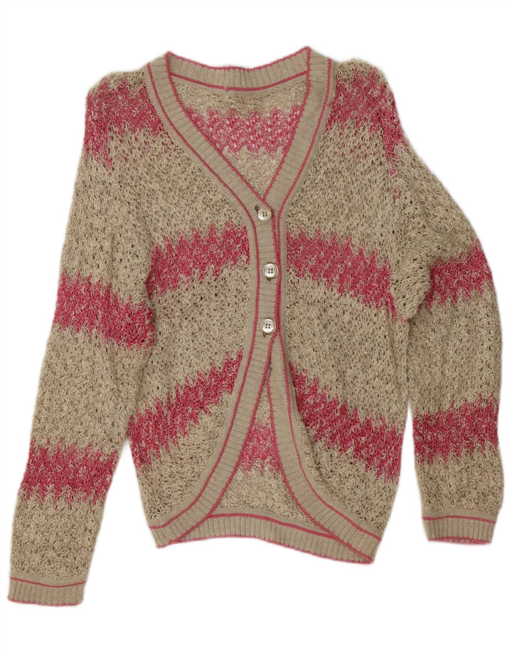 Vintage dame cardigan sweater UK 14 Medium Off White stribet