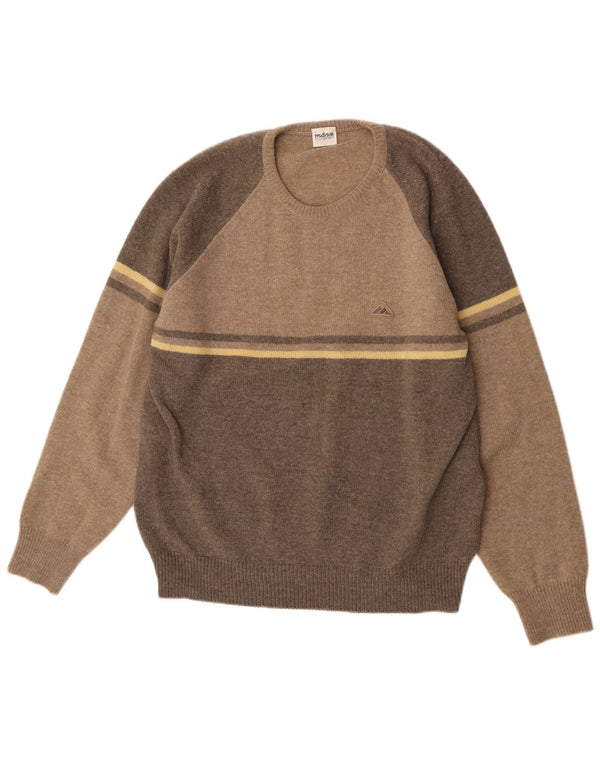 Vintage Herre Crew Neck Jumper Sweater IT 52 XL Brun Colourblock New Wool