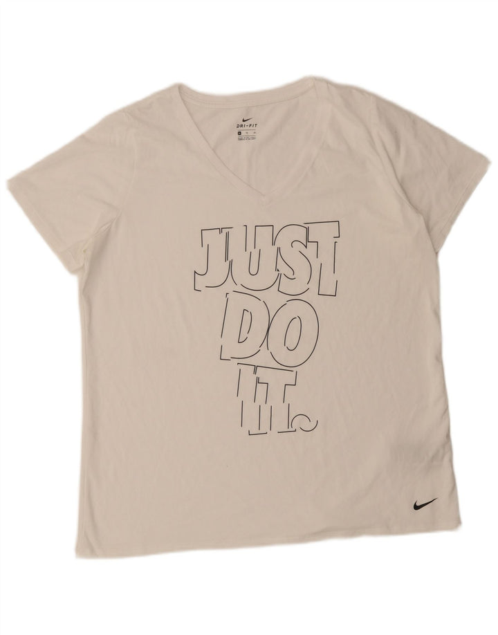 Nike Dame Dri Fit Grafisk T-Shirt Top UK 18 XL Hvid Polyester
