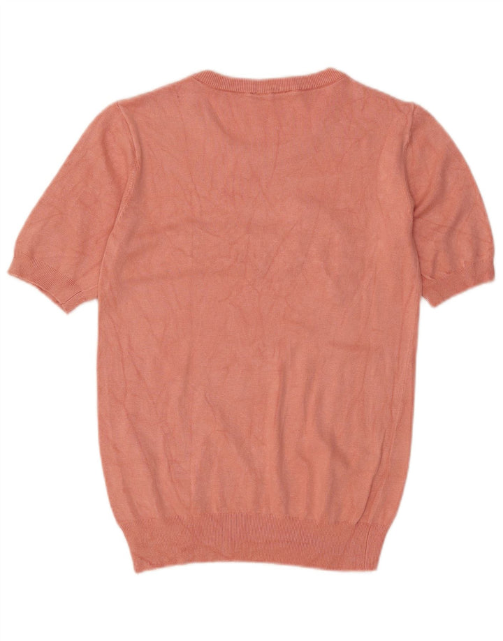 Guess Dame grafisk rund hals sweater UK 14 Medium Pink