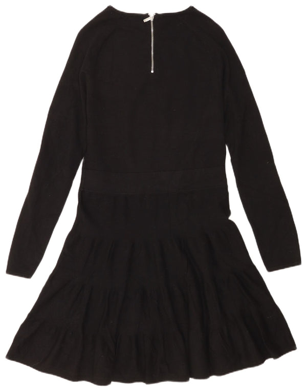 Karen Millen Dame Langærmet A-Line Kjole UK 12 Medium Sort Viscose