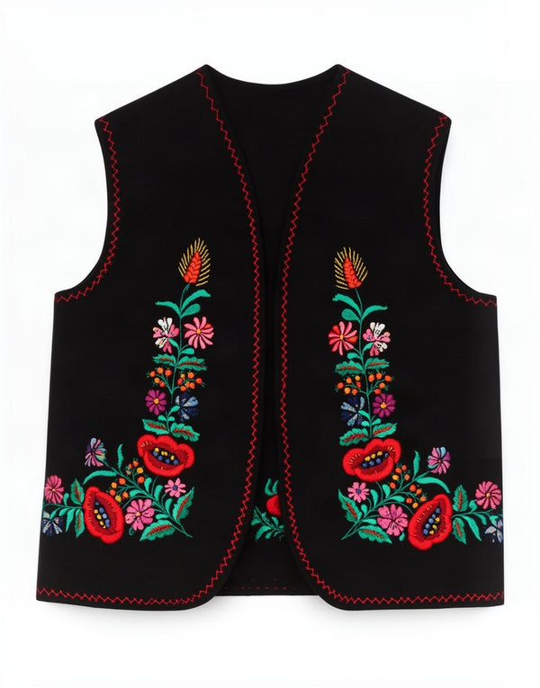 Vintage Womens Waistcoat UK 12 Medium Black Floral