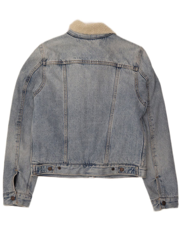 Levi's Dame Crop Sherpa Denim Jacket UK 10 Small Blue Cotton