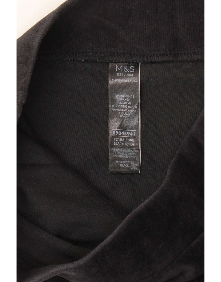 Marks & Spencer Dame Velour Leggings UK 12 Medium Sort Bomuld