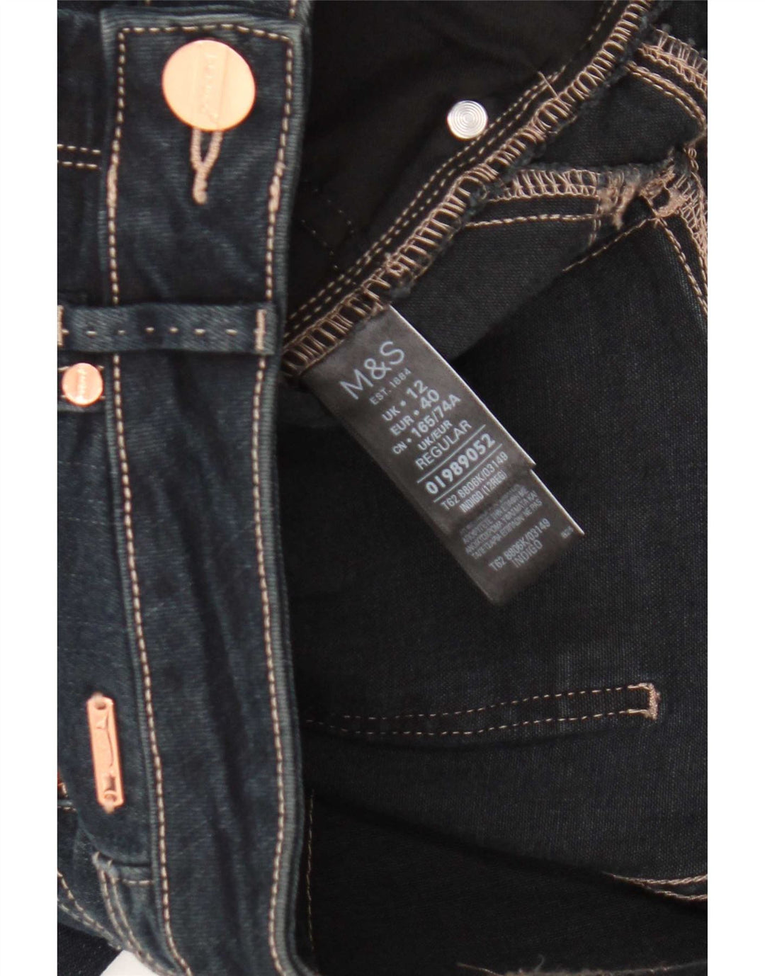 Marks & Spencer Dame Straight Jeans UK 12 Medium W30 L31 Marineblå Bomuld