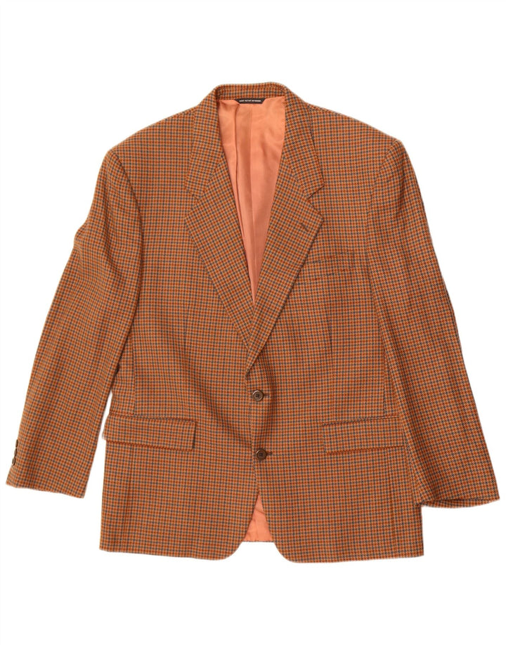 Vintage herre 2-knaps blazerjakke UK 38 Medium Brown Houndstooth Uld