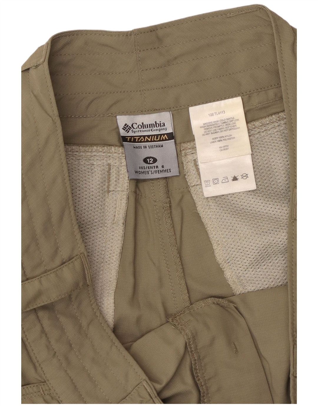 COLUMBIA Titanium Chino Shorts til kvinder US 12 Large W36 Khaki Nylon