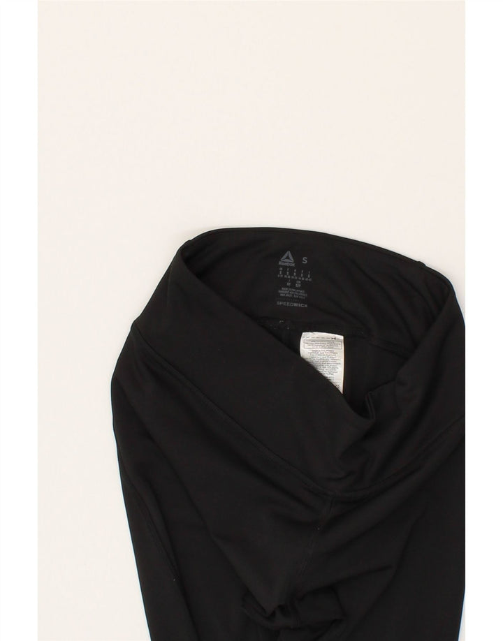REEBOK Womens Graphic Leggings UK 8/10 Small  Black Polyester Vintage Reebok and Second-Hand Reebok from Messina Hembry 