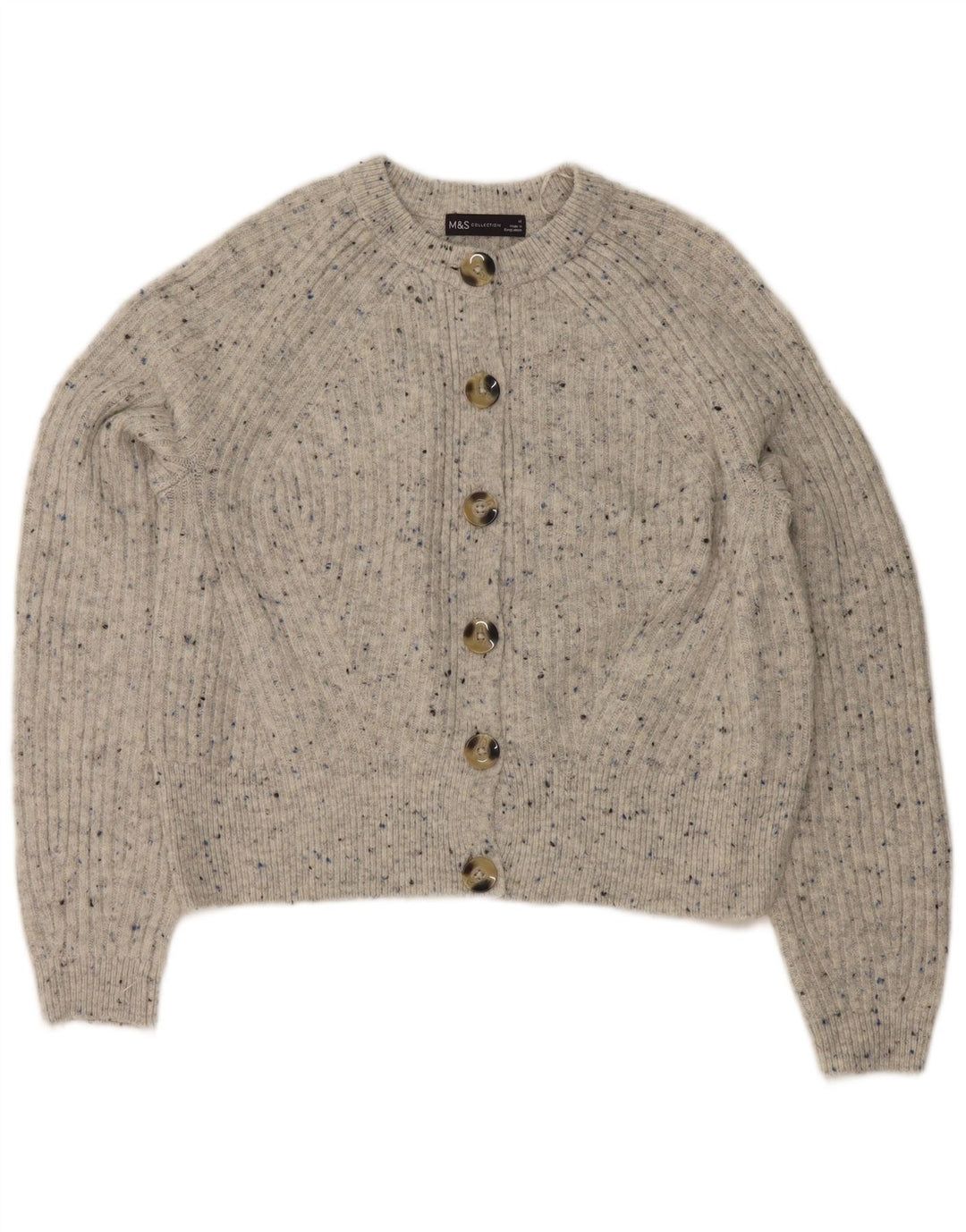 Marks & Spencer Dame Crop Cardigan Sweater UK 14 Medium Grey Flecked