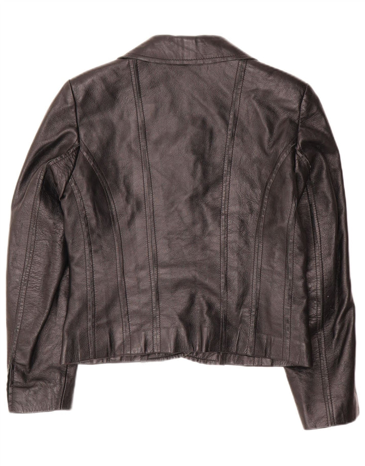 VINTAGE Dame Crop 2-knaps blazerjakke IT 42 Medium sort læder