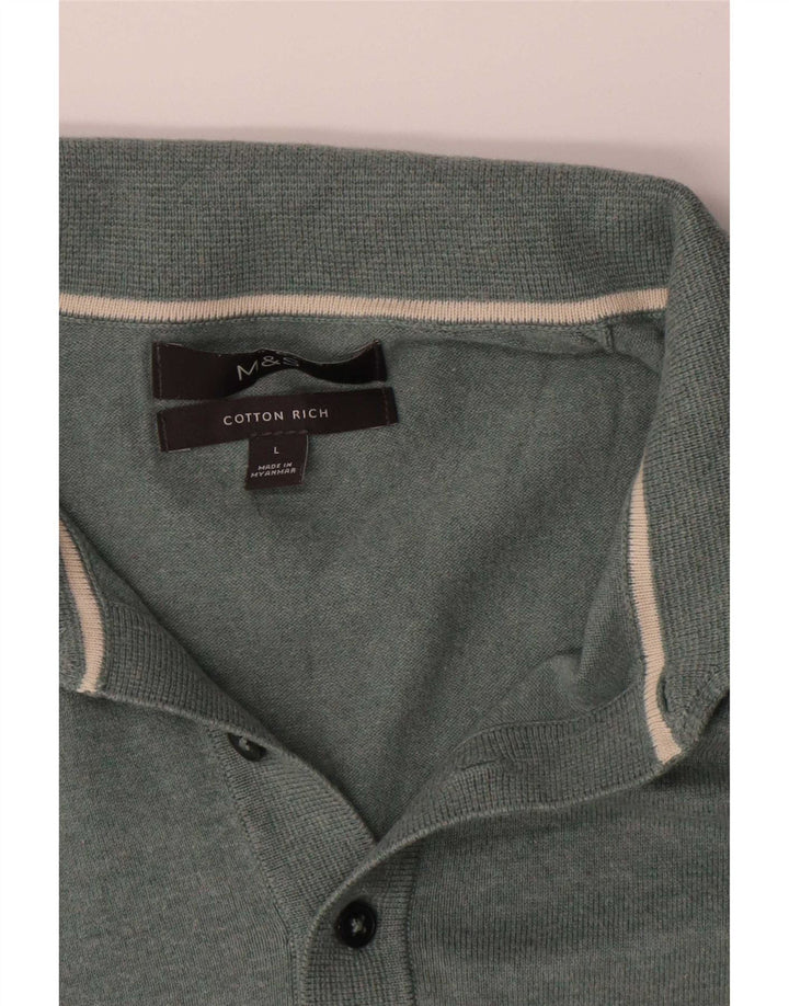 Marks & Spencer Herre Polo Neck Jumper Sweater Stor Grøn Bomuld